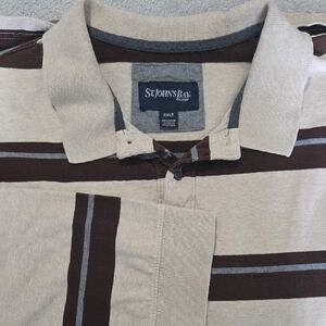 St. John's Bay Men's Polo with Beige and Brown Stripes